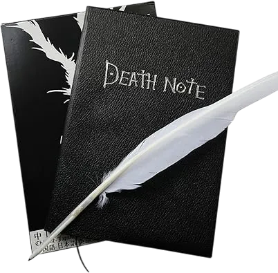 Notebook Set L Leather Journal and Necklace Feather Pen
